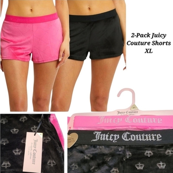 Juicy Couture Velvet Fleece Pajama Short Set 2-Pack Loungewear XL Pink Black NWT